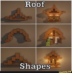 there are four different images of a house made out of lego bricks and the words roof shapes