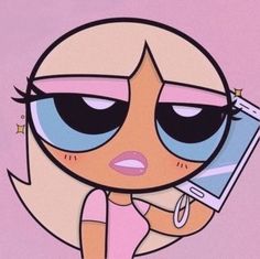 a cartoon character holding a cell phone up to her face