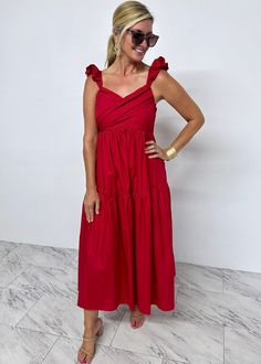 Rubie Red Maxi Dress Cross Fabric, Red Maxi Dress, Classic Accessories, Red Maxi, Red Dress Maxi, Senior Photos, Chic Dress, Small Bust, So Pretty