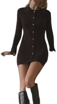 Winter Long Sleeve Ribbed Mini Dress, Winter Ribbed Long Sleeve Mini Dress, Elegant Fitted Ribbed Cardigan, Chic Long Sleeve Bodycon Dress With Button Closure, Classic Fitted Long Sleeve Bodycon Dress, Ribbed Long Sleeve Dress For Fall, Classic Long-sleeved Bodycon Dress, Trendy Long Sleeve Fitted Sweater Dress, Trendy Fitted Long Sleeve Sweater Dress