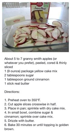 the instructions for how to make an apple cake