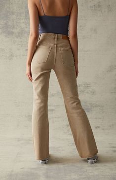 PacSun Beige Stretch High Waisted Bootcut Jeans | PacSun Tan Jeans Outfit, High Waisted Bootcut Jeans, Brown Denim Pants, Jean Top Outfits, Jeans Pacsun, Tan Jeans, Beige Jeans, Jeans Beige, Khaki Jeans