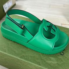 Questions? Leave A Comment Below! Gucci Open Toe Calf Leather Sandals, Gucci Calf Leather Open Toe Sandals, Gucci Slingback Sandals With Heel Strap, Gucci Leather Sandals With Branded Heel Counter, Gucci Summer Calf Leather Sandals, Gucci Calf Leather Sandals For Summer, Luxury Green Open Toe Sandals, Luxury Green Open Heel Sandals, Designer Green Open Toe Sandals