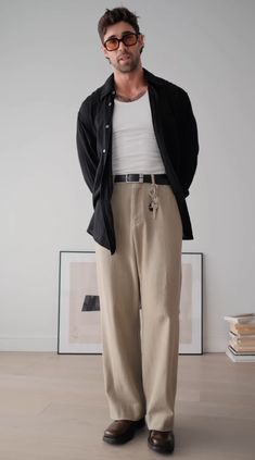 Smart Casual Aesthetic Outfit, Fall 2024 Mens Fashion Trends, Men Wide Pants, Old Money Minimalist, Daniel Simmons, Minimalist Fashion Men, Mens Casual Dress Outfits