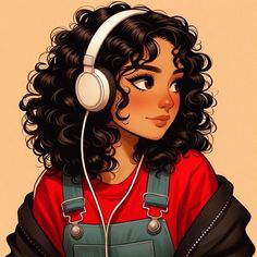 a drawing of a woman with headphones on