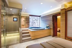 a large spa room with a jacuzzi tub