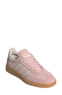 A low profile maintains the range-of-motion comfort of a handball shoe reborn as a sneaker that pairs an upper of soft corduroy with a classic gum-rubber sole. Lace-up style Removable insole Leather and textile upper/textile lining/rubber sole Imported Adidas Handball Spezial, Adidas Handball, Flat Slipper, Room Fragrances, Pink Adidas, Sports Accessories, Eyewear Accessories, Wash Bags, Exclusive Designs