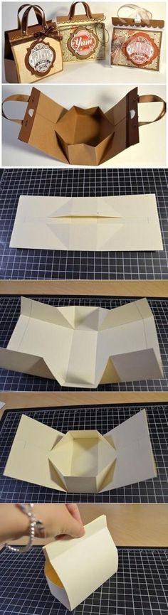 some boxes are being cut and placed on top of each other to make an origami box