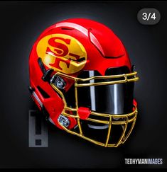 a red and yellow football helmet with the word san francisco on it's side