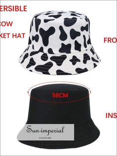 Reversible Black White Cow Pattern Women Bucket Hat Women Bucket Hat, Stylish Street Style, Imperial Fashion, Bucket Hat Style, Types Of Hats, Pink Cow, White Cow, Flats Patterns, Cotton Hat