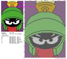 a cross stitch pattern with an image of a cartoon character wearing a green hoodie