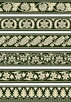 a set of decorative borders with flowers and leaves on green background stock photo - image