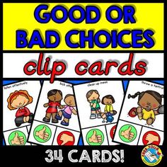 good or bad choices clip cards with pictures