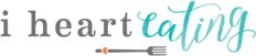 the words i heart eating are painted on a white background with an orange and blue fork