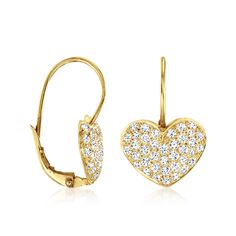 Ross-Simons - C. 1980 Vintage 2.25ct t. w. Diamond Heart Drop Earrings in 14kt Yellow Gold. C. 1980. From our Estate collection, these sweet and sumptuous drop earrings celebrate a classic symbol of love! Two timeless hearts are bedecked by 2.25 ct. t. w. round brilliant-cut diamonds in polished 14kt yellow gold. Hanging length is 7/8". Leverback, diamond heart drop earrings. Exclusive, one-of-a-kind Estate Jewelry. Diamond birthstones are the perfect gift for April birthdays. Yellow Gold Heart-shaped Brilliant Cut Earrings, Formal Heart-shaped Yellow Gold Diamond Earrings, Valentine's Day Yellow Gold Round Diamond Earrings, April Birthday, Gold C, Diamond Birthstone, Heart Drop Earrings, Earrings In Gold, Jewelry Diamond