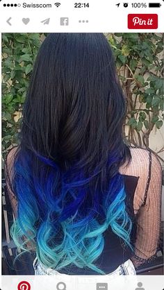 Ombre Hair Tips Dyed Blue, Blue And Black Hair, Rambut Brunette, Hair Dye Tips, Blue Ombre Hair, Ombre Hair Color, Dye My Hair, Hair Dye Colors, Mermaid Hair