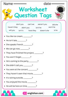 worksheet with the words in english for kids to learn how to use them