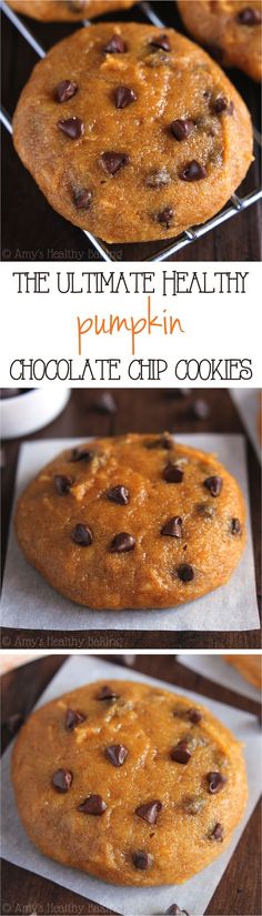 the ultimate healthy pumpkin chocolate chip cookies are ready to be baked in the oven and eaten