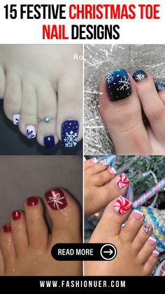 Step into the holiday spirit with 15 festive Christmas toe nail designs that you never imagined could be so fun and unique. From glittery snowflakes to candy cane stripes, these toe nails are the perfect finishing touch for your holiday look. Be bold and make your toes the star of the season! #ChristmasNails #ToeNailDesigns #FestiveFeet #HolidayNailArt #SparklyNails Christmas Toe Nails 2023, Toe Nail Designs For Christmas, December Toe Nails, Toe Nail Designs For Winter, Holiday Pedicure Ideas Toenails, Winter Toes Nails Colors Pedicures, New Years Pedicure, Holiday Pedicure Ideas, Winter Pedicure Ideas