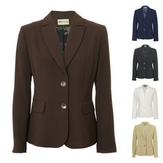 "Busy Clothing Ladies Brown Suit Jacket Blazer Combine with Busy trousers or skirts to make a stunning suit This high quality blazer is great for everyday use, such as for work, for the office, for events and special occasions  2 Buttons front fastening Mock buttons on the cuffs Fully lined with luxurious viscose lining Main: 100% Polyester Lining: 100% Viscose Length increases with each size from 24\" / 61cm for size 10 to 25 1/2\" / 65cm for size 26" Brown Suit, Suit Jackets For Women, Brown Blazer, Brown Suits, Womens Blazers, Light Cream, Jacket Blazer, Business Outfits, Black And Navy