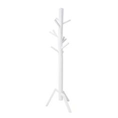 a white coat rack with three trees on it