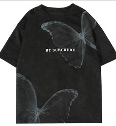 Butterfly Graphic Tee, Butterfly Graphic, Suede Material, 로고 디자인, Mens Streetwear, Butterfly Print, Quality T Shirts, Summer Tshirts, Types Of Collars