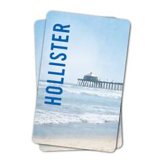 two coasters with the words hotlister in front of a beach and pier