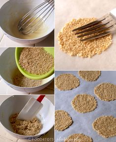 four pictures showing the steps to make oatmeal cookies