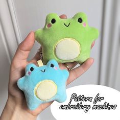 two small stuffed animals are held in their hands with the caption's above them