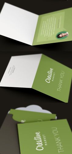 two green and white business cards with the words, thank you on each one side