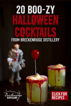 two halloween cocktails with the title 20 boo - zy halloween cocktails from breckenridge distillerry