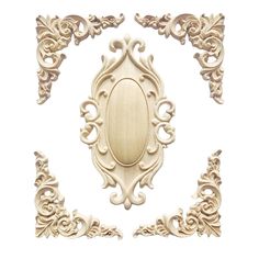 an ornate wooden frame with carved designs on the edges and sides, set against a white background