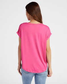 This basic top has a boxy fit that's so on-trend! Finished with flattering short cuffed sleeves. Made in the USA of a so soft brushed knit. | Sonoran Brushed Knit Dolman T-Shirt Top for Women by 78&Sunny from Wantable Trendy Solid T-shirt With Shirttail Hem, Casual Slouchy V-neck Tops, Trendy Short Sleeve Knit Top For Loungewear, Casual Soft Knit Short Sleeve Tops, Chic Loungewear Top With Shirttail Hem, Chic Soft Knit Top With Relaxed Fit, Casual Slouchy Top For Summer, Casual Oversized Short Sleeve Knit Top, Trendy Slouchy Tops For Everyday