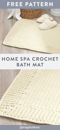 two crocheted bath mats with text that reads, home spa crochet bath mat