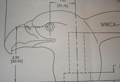 a drawing of an eagle head with measurements