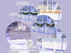 an advertisement for the winter holiday season with snow and icing on it's windows