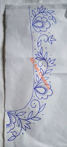 a piece of white paper with blue ink on it and an image of a flower