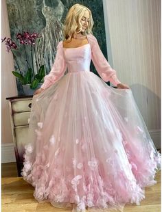 Prom Dresses Pink Tulle Evening Dress, Tulle Applique, 15 Birthday, Prom Dresses Elegant, Tulle Evening Dress, Pink Prom Dress, Evening Dress Floor Length, Dream Dresses, Prom Dresses Sleeveless