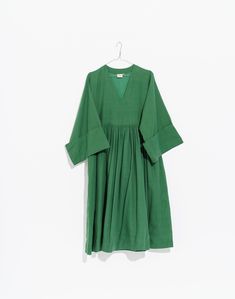 World of Crow Basil Green Gathered Midi Dress | Madewell Loose Midi Dress, Western Region, Fitted Midi Dress, Gauze Dress, Neckline Dress, Darling Dress, Mood Board Fashion, Modest Fashion Outfits, Flutter Sleeve Dress