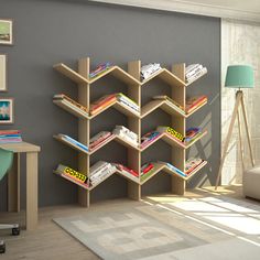 a bookshelf in the corner of a room