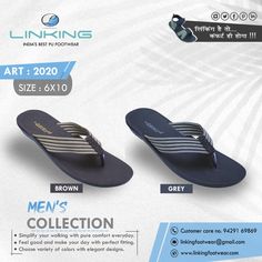 Exclusive, men's collection from linking footwear. Men's Collection, Mens Flip Flop, Elegant Design, Brown And Grey, Feel Good, Social Media, Pure Products, Sandals