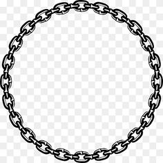 a black and white drawing of a circle with chains on the sides, in an oval shape