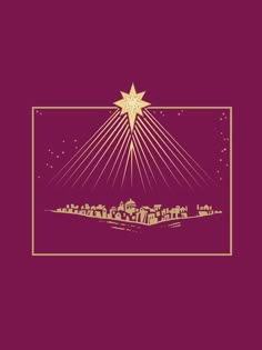 a christmas card with a star above the city