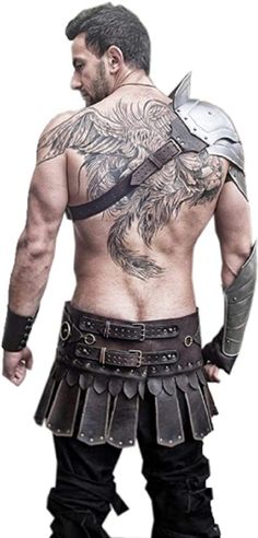 a man with tattoos and armor on his back