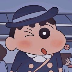 a cartoon boy wearing a hat and holding a cane