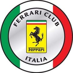 the ferrari club italia logo on a white and red circle with green and yellow stripes