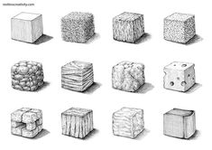 different types of blocks and bricks drawn by hand