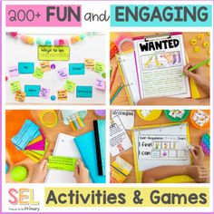 several activities and games for kids to play on the table with words that read fun and engaging