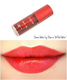 Clarins | Water Lip Stain in "03 Red Water": Review and Swatches Clarins Water Lip Stain, Water Lip Stain, Lipstick Guide, Estilo Madison Beer, Lip Color Makeup, Red Water, Purple Lipstick, Matte Lipsticks