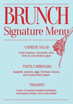 Signature menu template, editable text and design | premium image by rawpixel.com / Aew Sticky Note Planner, Carbonara Pasta, Mascarpone Cheese, Brunch Menu, Cafe Menu, Balsamic Glaze, Fresh Tomatoes, Menu Template